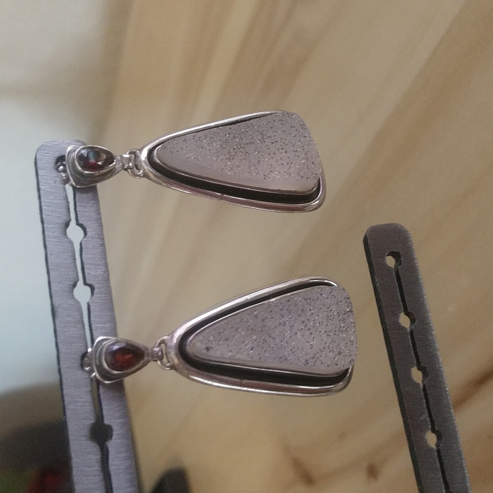 Druzy and Garnet Sterling Silver Earrings